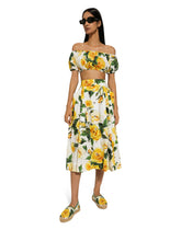 Circle skirt in yellow rose-print cotton - | Dolce & Gabbana
