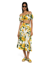 Circle skirt in yellow rose-print cotton - | Dolce & Gabbana