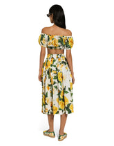 Circle skirt in yellow rose-print cotton - | Dolce & Gabbana