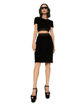 Flocked jersey midi skirt with all-over DG logo - | Dolce & Gabbana