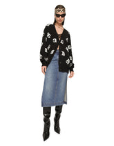 Denim calf-length skirt with logo tag - | Dolce & Gabbana