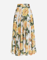 Sequined midi circle skirt with yellow rose print - | Dolce & Gabbana