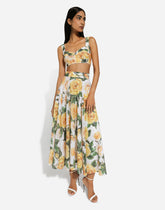 Sequined midi circle skirt with yellow rose print - | Dolce & Gabbana