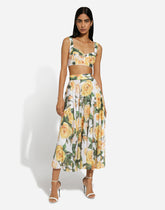Sequined midi circle skirt with yellow rose print - | Dolce & Gabbana