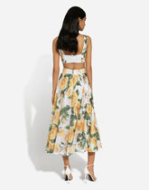Sequined midi circle skirt with yellow rose print - | Dolce & Gabbana