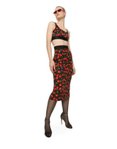High-waisted charmeuse calf-length skirt with cherry print - | Dolce & Gabbana