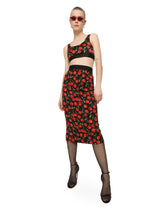 High-waisted charmeuse calf-length skirt with cherry print - | Dolce & Gabbana