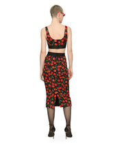 High-waisted charmeuse calf-length skirt with cherry print - | Dolce & Gabbana