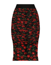 Cherry-print tulle midi skirt with branded elastic and draping - | Dolce & Gabbana