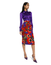 Charmeuse calf-length skirt with anemone print - | Dolce & Gabbana