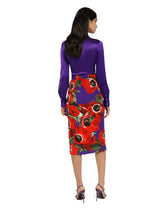 Charmeuse calf-length skirt with anemone print - | Dolce & Gabbana