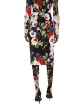 Charmeuse calf-length skirt with rose garden print - | Dolce & Gabbana