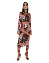Charmeuse calf-length skirt with vintage rose print - | Dolce & Gabbana