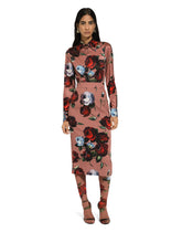 Charmeuse calf-length skirt with vintage rose print - | Dolce & Gabbana
