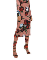 Charmeuse calf-length skirt with vintage rose print - | Dolce & Gabbana