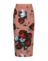 Charmeuse calf-length skirt with vintage rose print - | Dolce & Gabbana