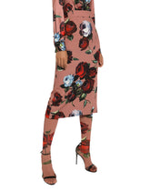Charmeuse calf-length skirt with vintage rose print - | Dolce & Gabbana