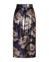 Sequined midi skirt with peony print - | Dolce & Gabbana
