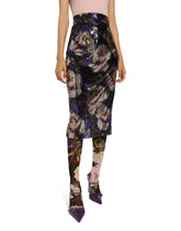 Sequined midi skirt with peony print - | Dolce & Gabbana