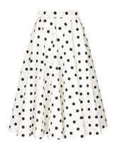 Cotton drill calf-length circle skirt with polka-dot print - | Dolce & Gabbana