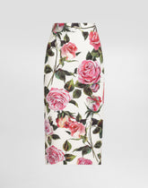 Rose-print cotton jacquard calf-length skirt - | Dolce & Gabbana