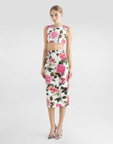 Rose-print cotton jacquard calf-length skirt - | Dolce & Gabbana