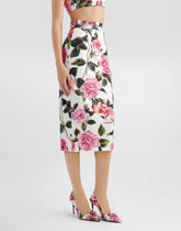 Rose-print cotton jacquard calf-length skirt - | Dolce & Gabbana