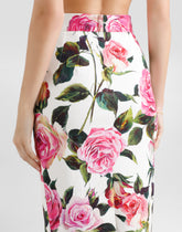 Rose-print cotton jacquard calf-length skirt - | Dolce & Gabbana