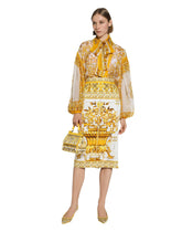 Majolica-print silk charmeuse calf-length skirt - | Dolce & Gabbana