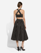 Cotton calf-length circle skirt with polka-dot print - | Dolce & Gabbana