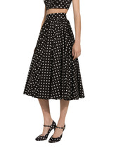 Cotton calf-length circle skirt with polka-dot print - | Dolce & Gabbana