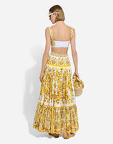 Long majolica-print poplin skirt with ruffles - | Dolce & Gabbana