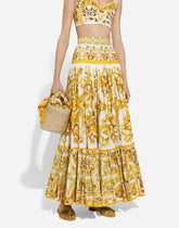 Long majolica-print poplin skirt with ruffles - | Dolce & Gabbana