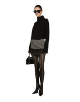 Short micro-tweed skirt with lace insert - | Dolce & Gabbana