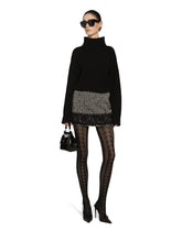 Short micro-tweed skirt with lace insert - | Dolce & Gabbana