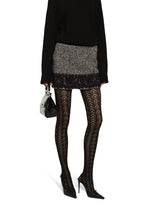 Short micro-tweed skirt with lace insert - | Dolce & Gabbana