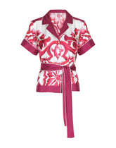 Majolica-print twill shirt with belt - | Dolce & Gabbana