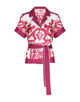 Majolica-print twill shirt with belt - | Dolce & Gabbana