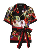 Twill pajama shirt with rose garden print - | Dolce & Gabbana