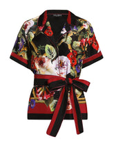 Twill pajama shirt with rose garden print - | Dolce & Gabbana