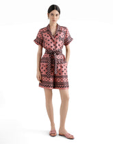 Short-sleeve pajama shirt in silk twill with DG logo scarf print - | Dolce & Gabbana
