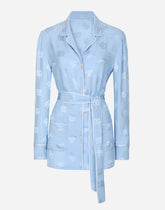 Long-sleeved silk satin jacquard pajama shirt with DG logo - | Dolce & Gabbana