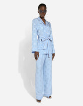 Long-sleeved silk satin jacquard pajama shirt with DG logo - | Dolce & Gabbana