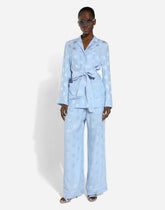 Long-sleeved silk satin jacquard pajama shirt with DG logo - | Dolce & Gabbana