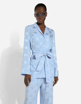 Long-sleeved silk satin jacquard pajama shirt with DG logo - | Dolce & Gabbana