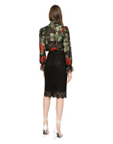 Textured chiffon pussy-bow shirt with rose print - | Dolce & Gabbana