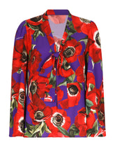 Charmeuse shirt with anemone print - | Dolce & Gabbana