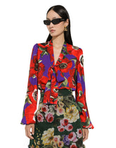 Charmeuse shirt with anemone print - | Dolce & Gabbana