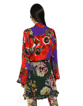 Charmeuse shirt with anemone print - | Dolce & Gabbana