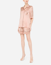 Short-sleeved satin pajama shirt with DG embroidery - | Dolce & Gabbana